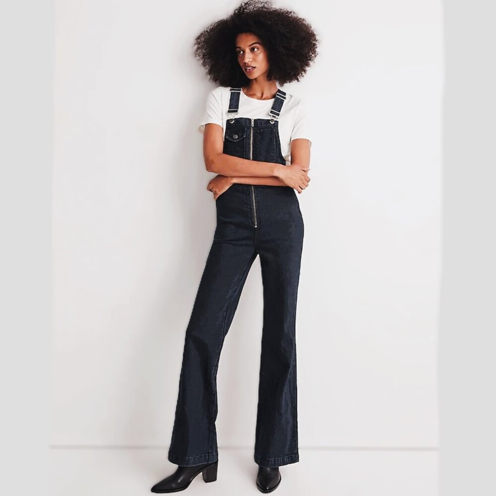 🆕 Madewell High-Rise Loose Flare Overalls in Ashlane Wash | Size 8 | NWT